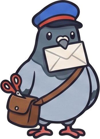 The Pidjn courier, a pigeon in a postal cap holding a letter